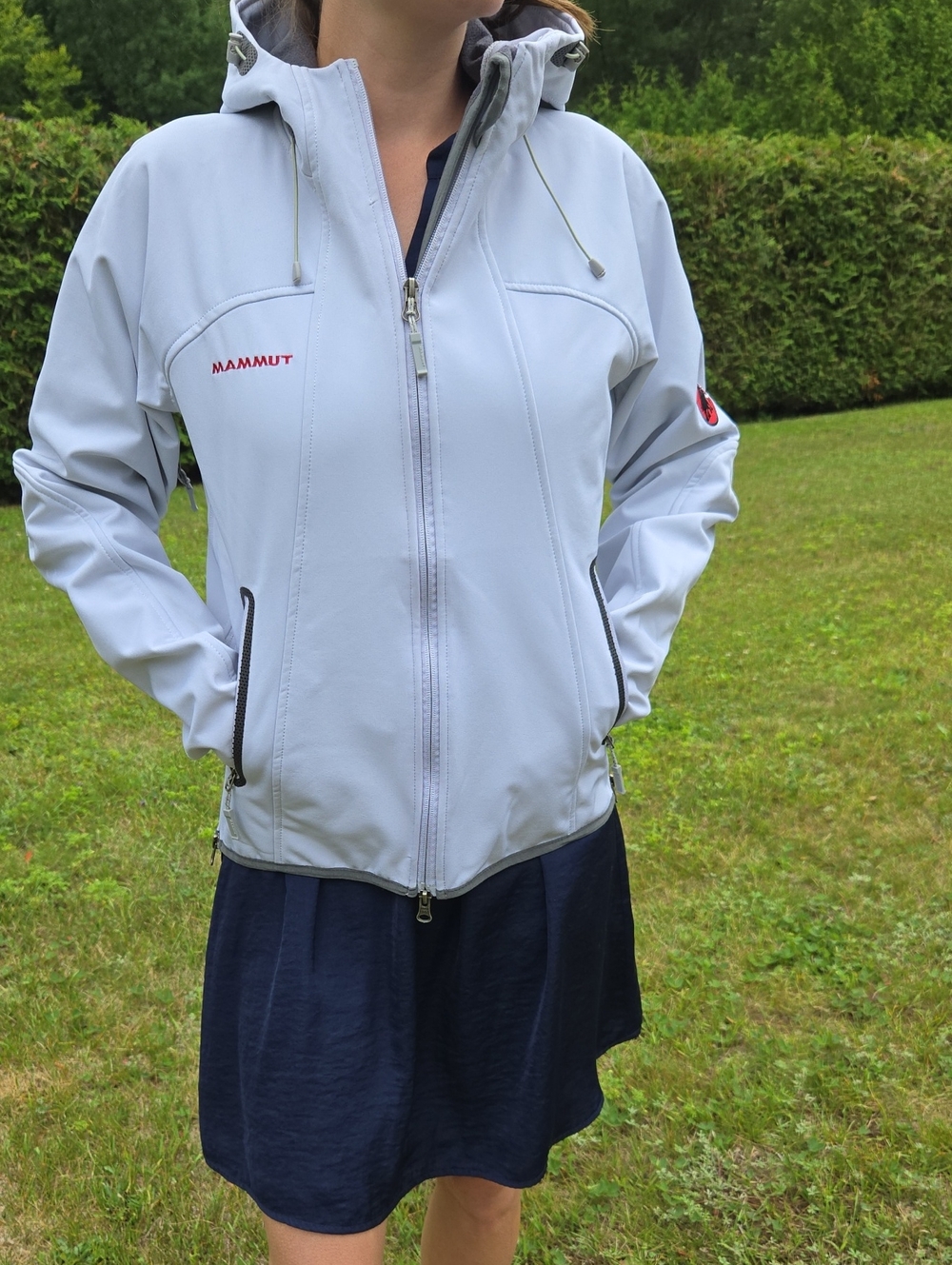 Mammut Women's Light Gray Hooded Softshell Jacket with Red Logo